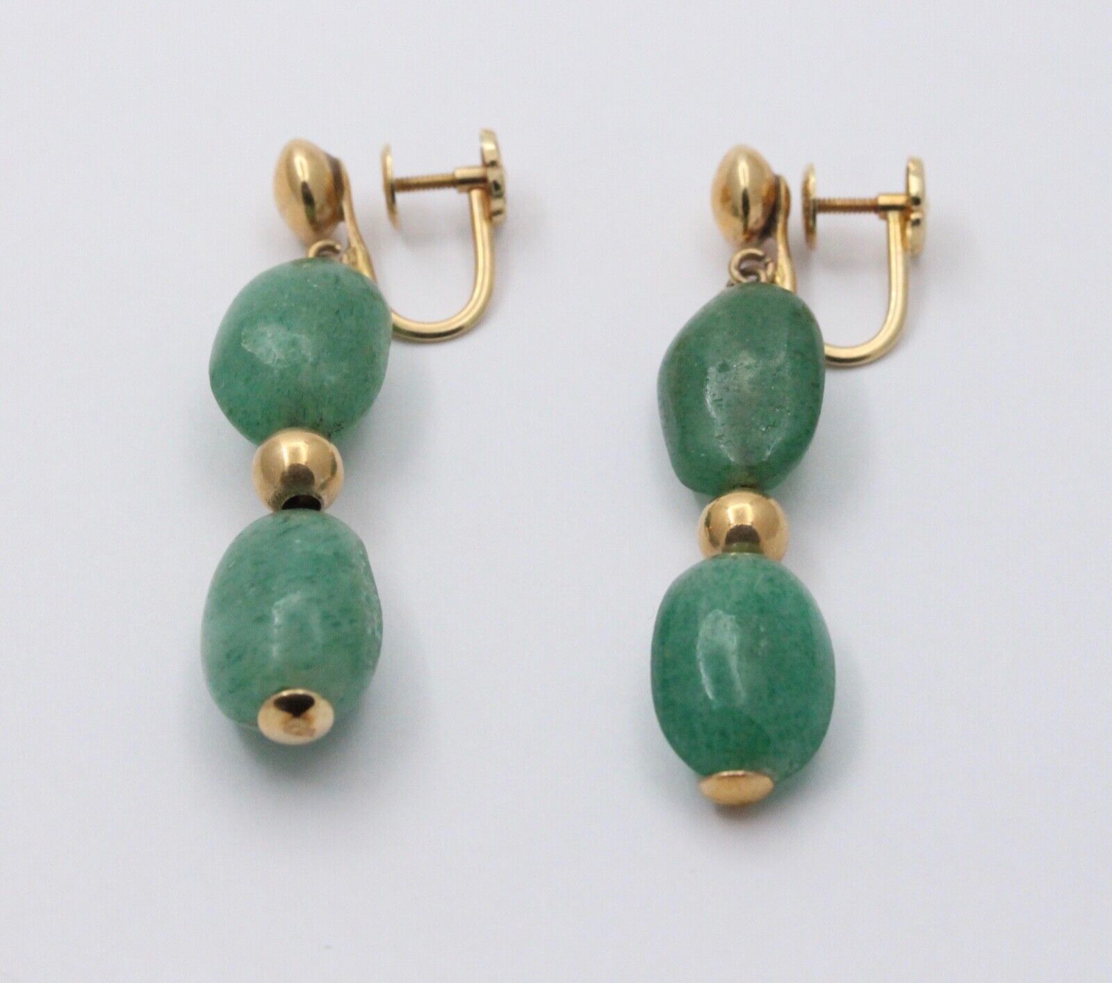 Vintage 14K Yellow Gold Aventurine Dangling Earrings