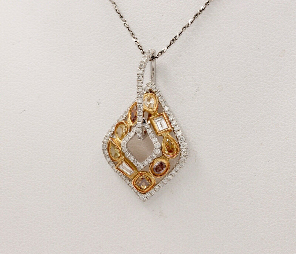 Parade Multi Color Diamond 18K White & Yellow Gold Pendant, Necklace. Estate