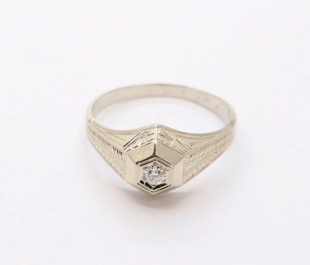 Art Deco Diamonds 18K White Gold Unisex Ring