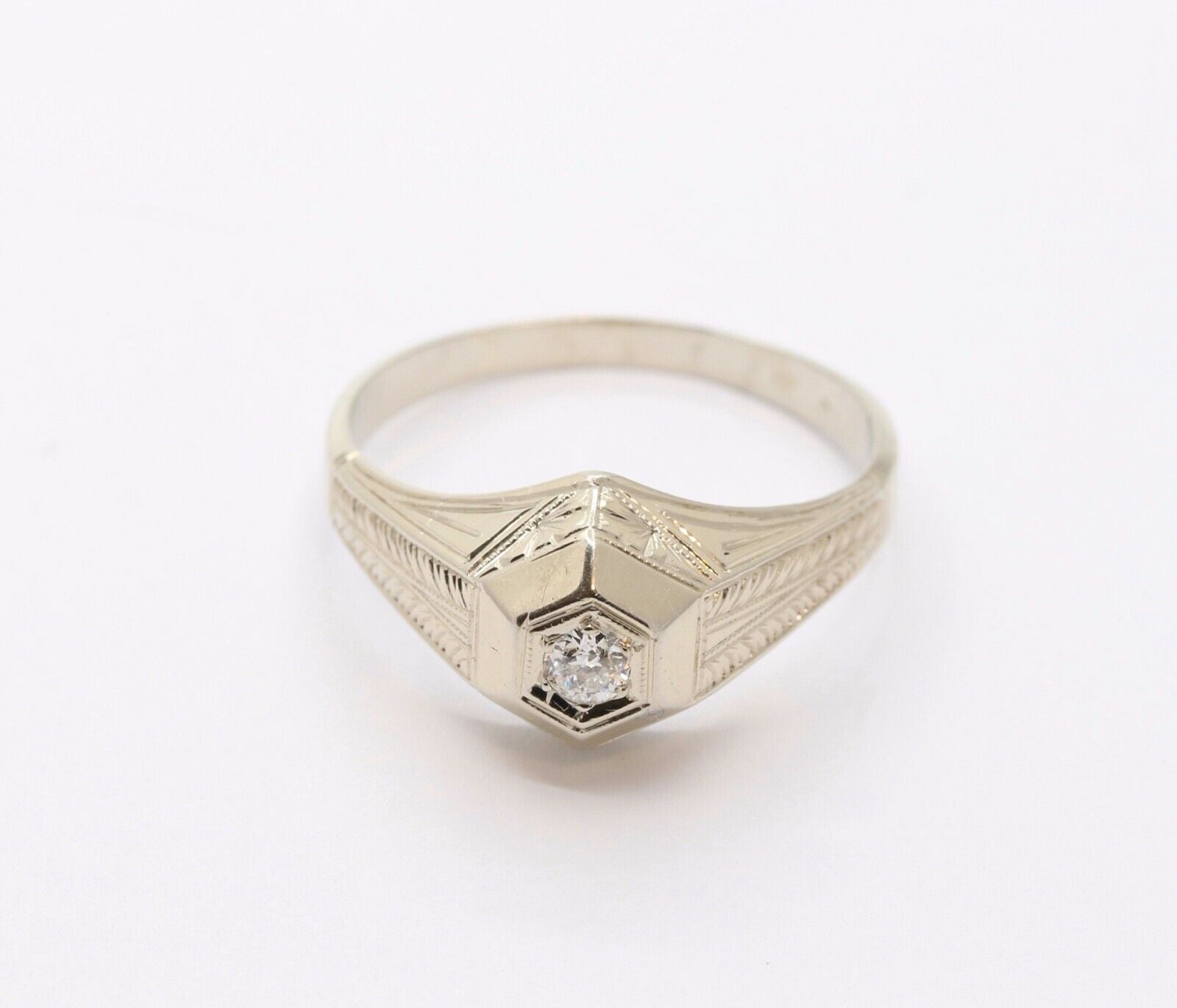 Art Deco Diamonds 18K White Gold Unisex Ring