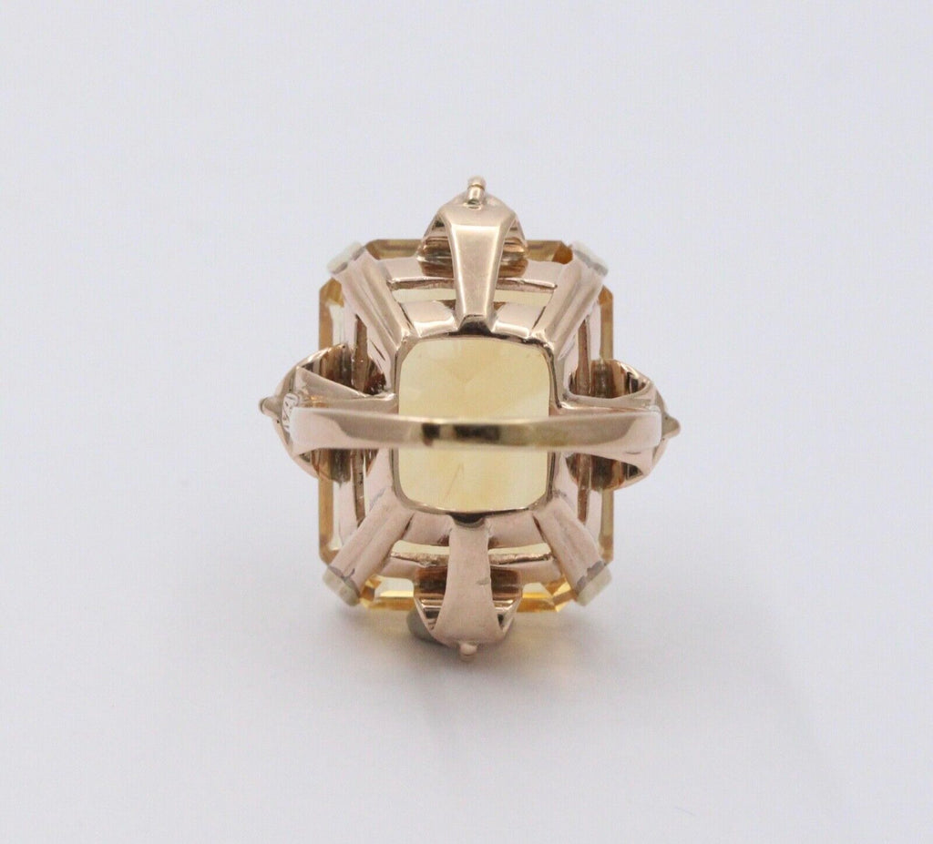 Vintage 14k Gold Large Citrine Retro Ring, Statement Ring