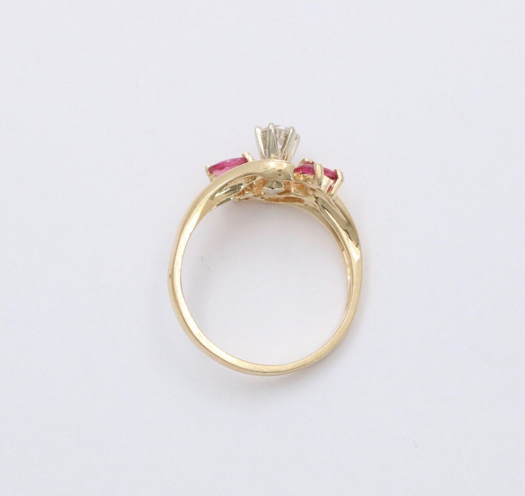 Vintage Retro 1930”s 14K Rose Gold Diamond & Ruby Ring Band.