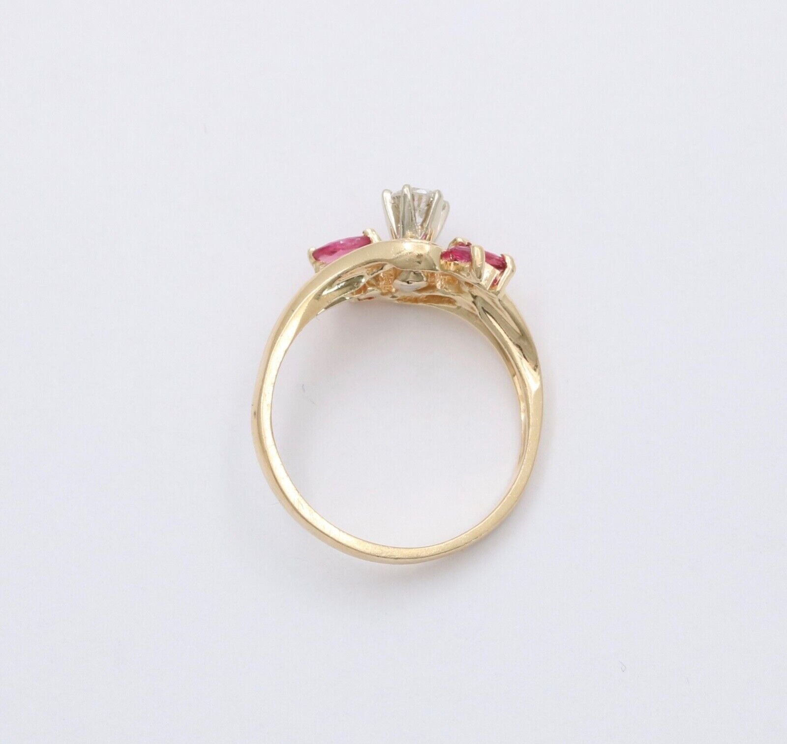 Vintage Retro 1930”s 14K Rose Gold Diamond & Ruby Ring Band.