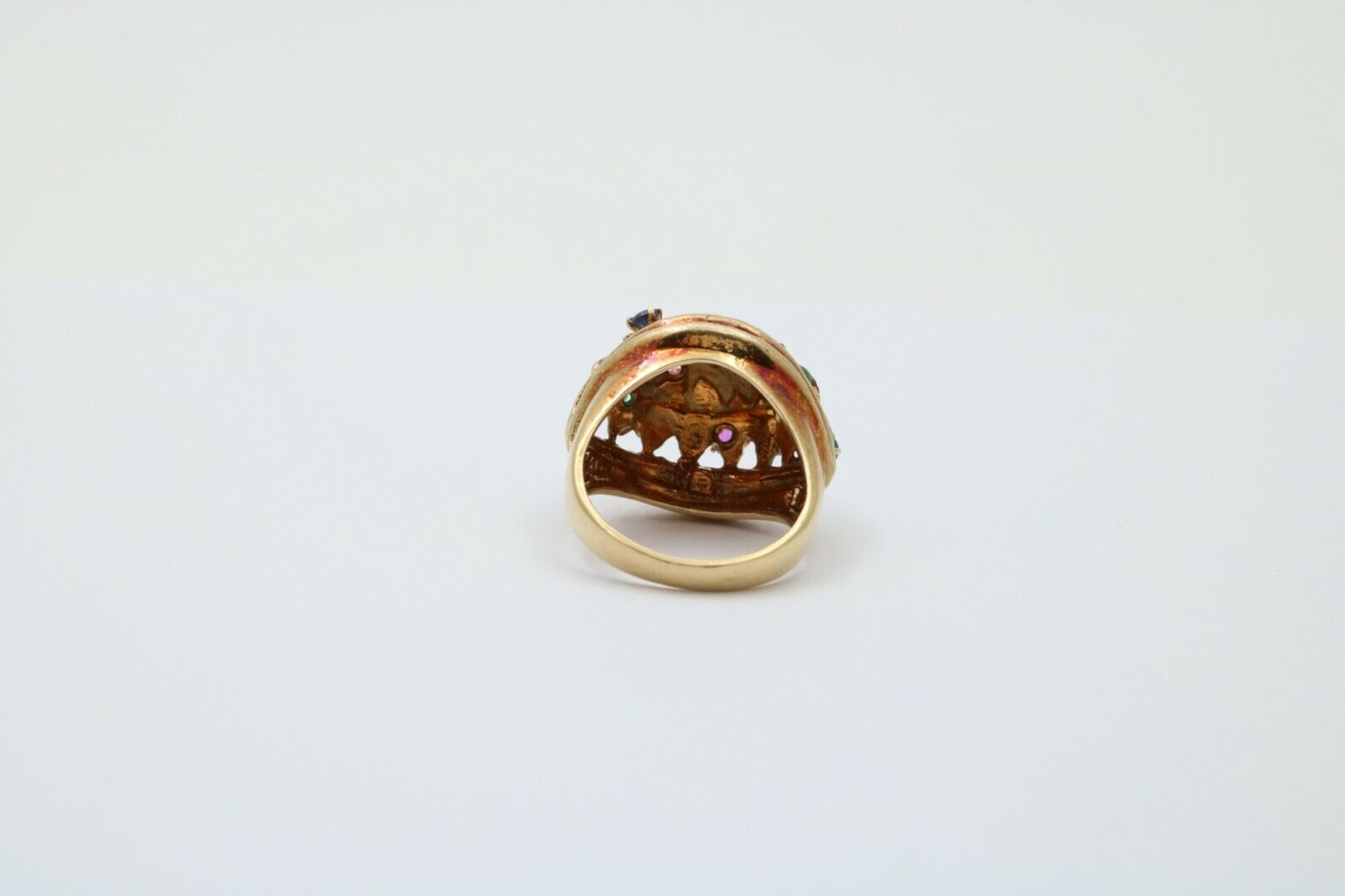 Vintage 14K Yellow Gold Pink Tourmaline, Green Chalcedony and Sapphire Dome Flow