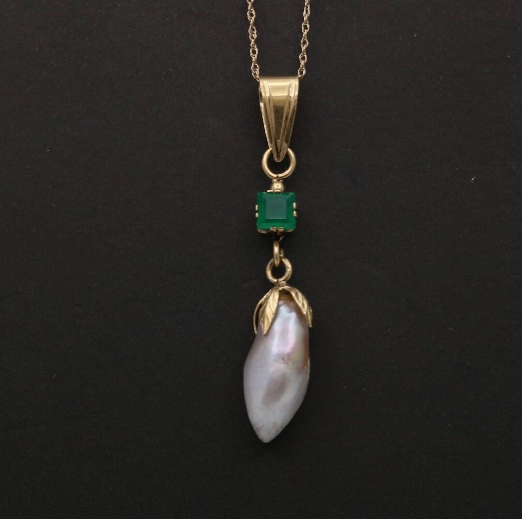 Vintage 14K Yellow Gold Pearl Pendant, Drop Pendant.