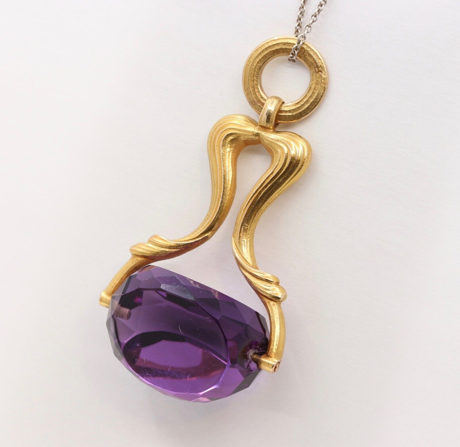 Beautiful Victorian FOB Amethyst 14K Yellow Gold Swivel Stone Pendant