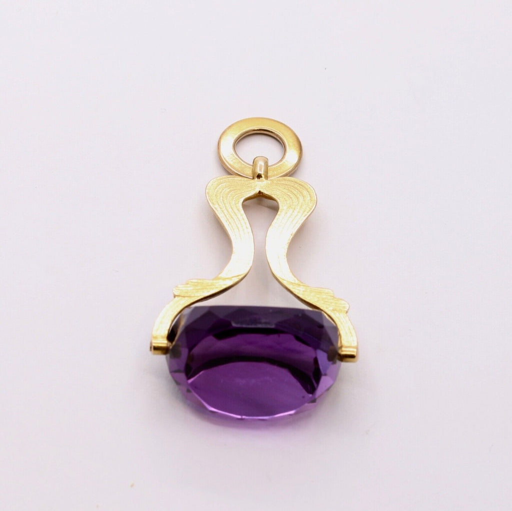 Beautiful Victorian FOB Amethyst 14K Yellow Gold Swivel Stone Pendant