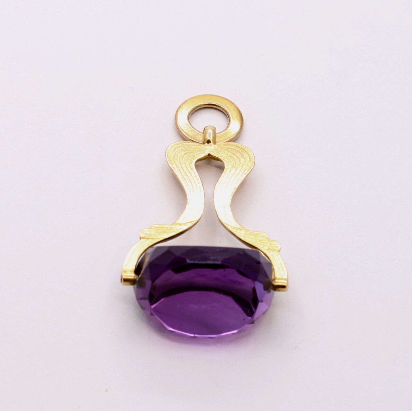 Beautiful Victorian FOB Amethyst 14K Yellow Gold Swivel Stone Pendant