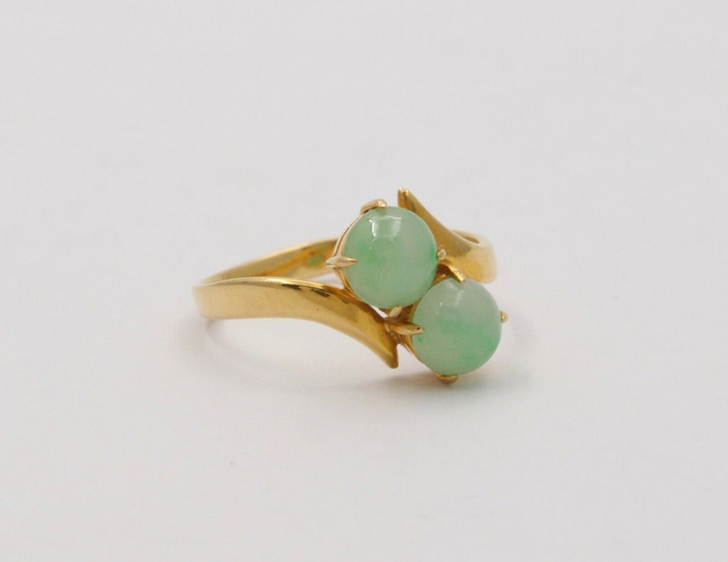 Vintage Jade 18K Yellow Gold Bypass Ring