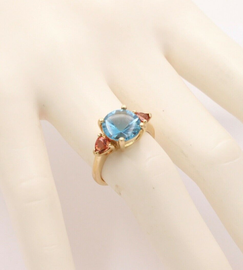 Vintage Fancy Cut Blue Topaz Madeira Citrine 14K Yellow Gold Ring