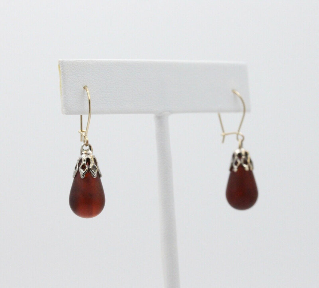 Vintage Amber 14K Sterling Silver Dangle Earrings