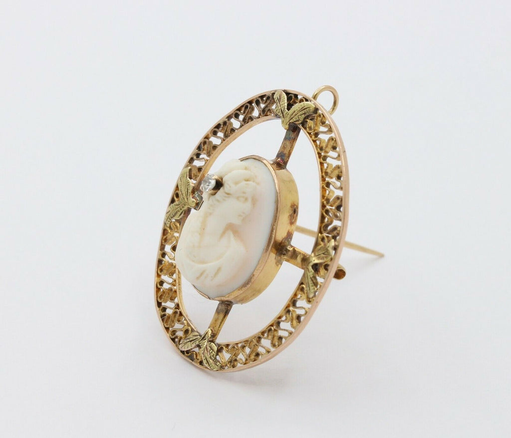 Vintage 14K Yellow Gold Cameo Pedant Brooch