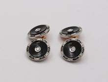 Load image into Gallery viewer, Vintage Krementz Platinum &amp; 14K Yellow Gold Onyx Diamond Enamel Cufflinks, Man&#39;s
