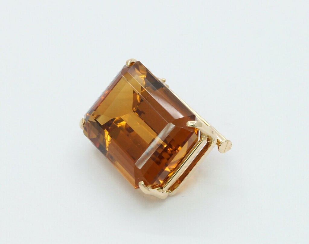 Vintage Huge Beautiful Statement Emerald Cut Citrine Brooch Pin