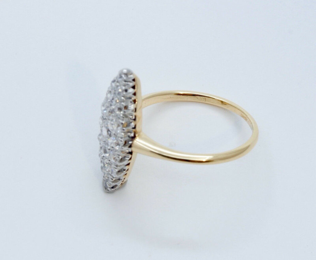 Victorian Navette 18K Yellow White Gold Diamonds Ring