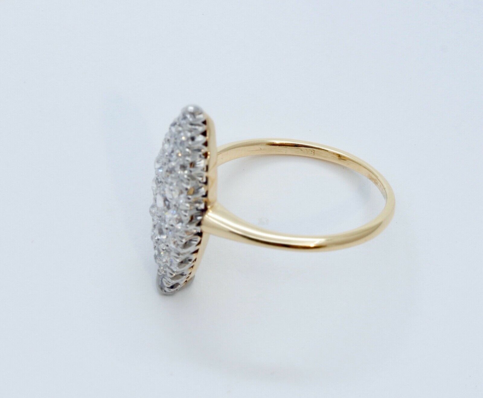 Victorian Navette 18K Yellow White Gold Diamonds Ring