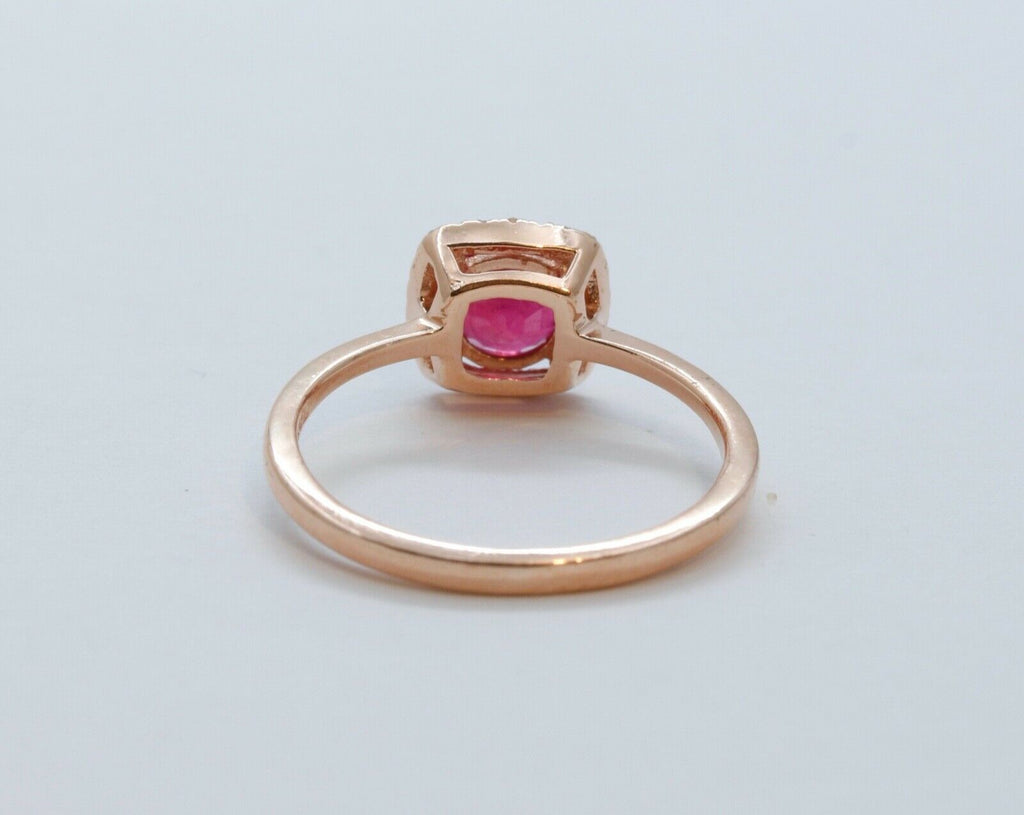 Lovely Ruby Diamonds 14K Rose Gold Halo Cocktail Ring
