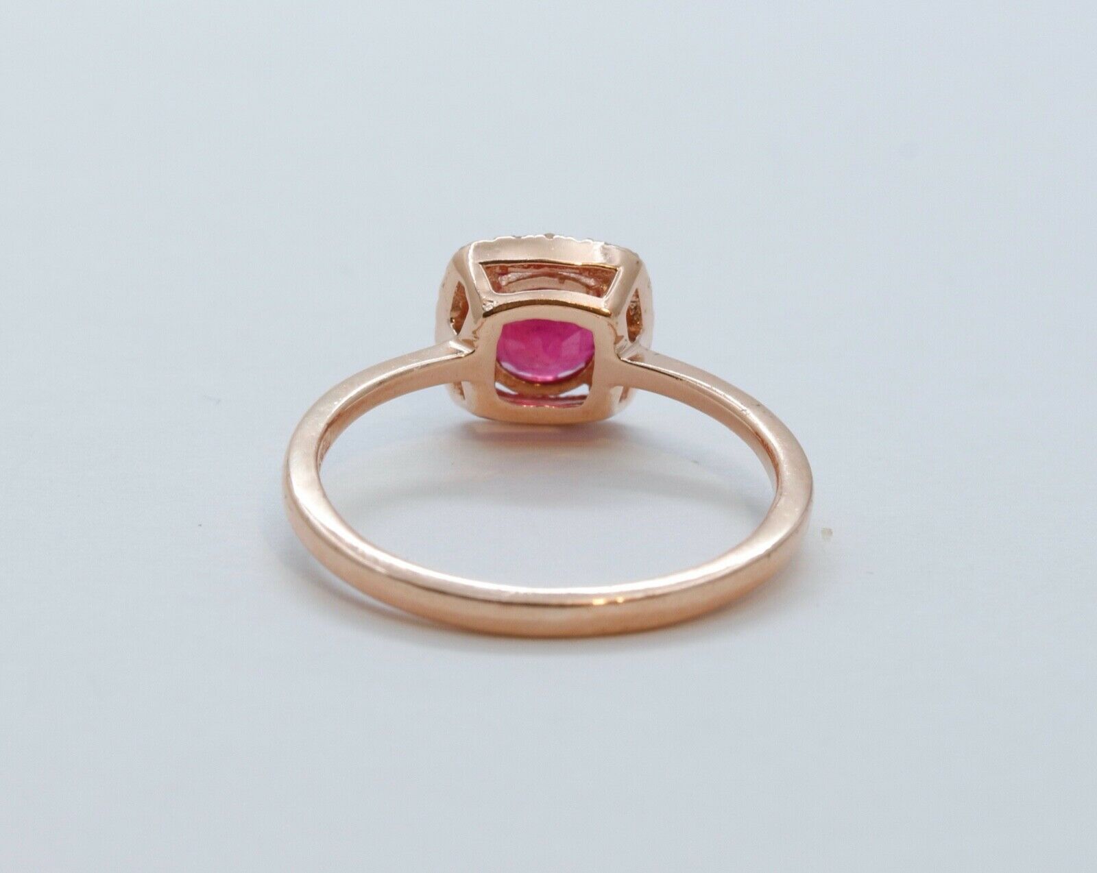 Lovely Ruby Diamonds 14K Rose Gold Halo Cocktail Ring