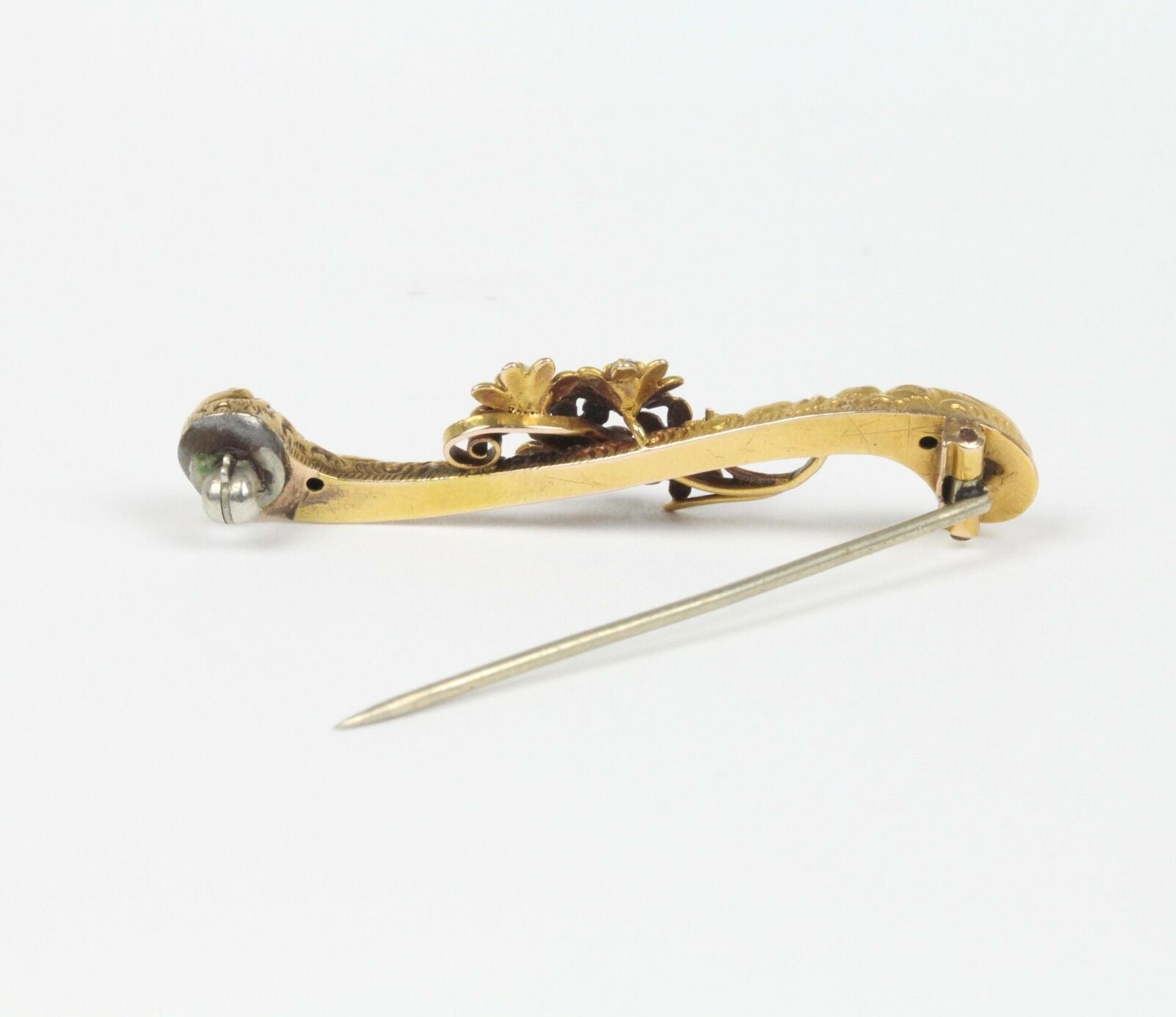 Victorian 14K Yellow Gold Enamel Forget Me Not Floral Brooch