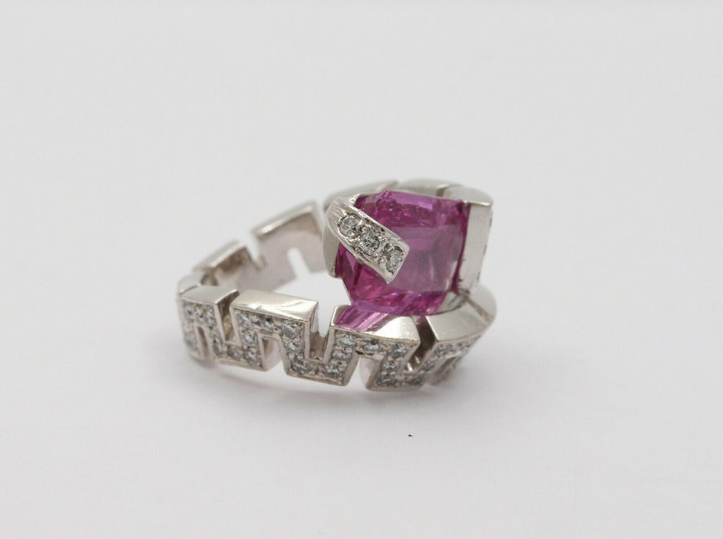 Amazing Rectangle Pink Topaz Spiral Snake Platinum Ring, Statement Ring