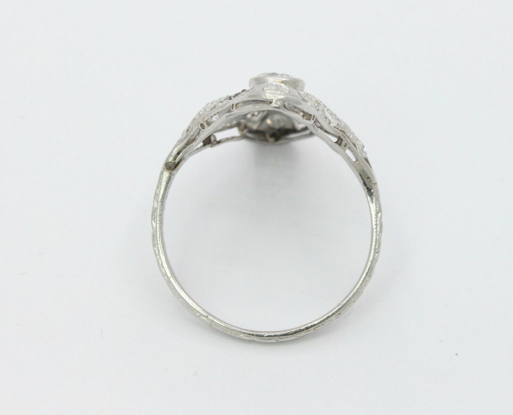 Art Deco 18K White Gold Diamonds Filagree Ring