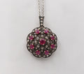 Victorian Rubies Diamonds 14K Rose Gold Silver Pendant