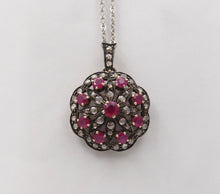 Load image into Gallery viewer, Victorian Rubies Diamonds 14K Rose Gold Silver Pendant
