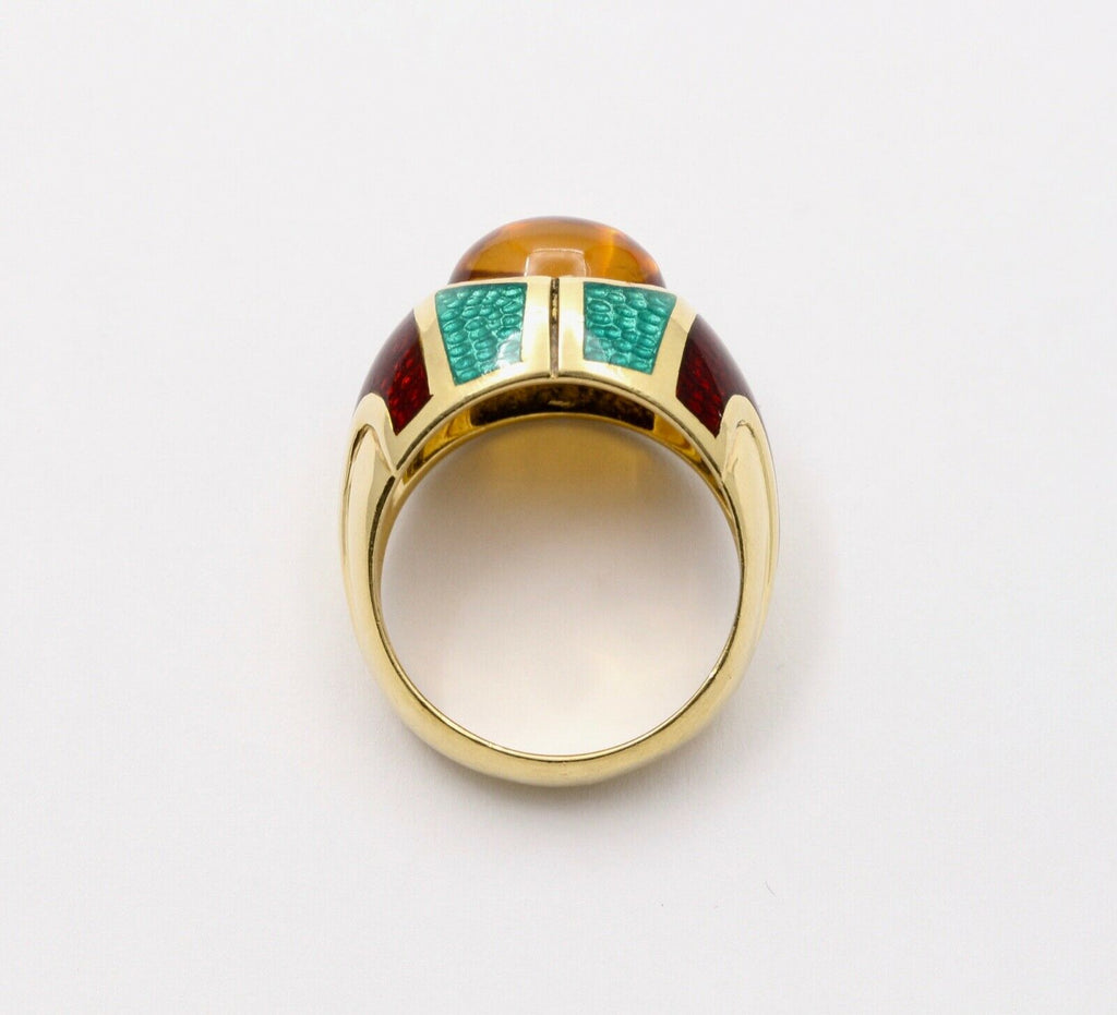 Unique Estate Mavito Citrine Guilloche Enamel 18K Gold Dome Ring,