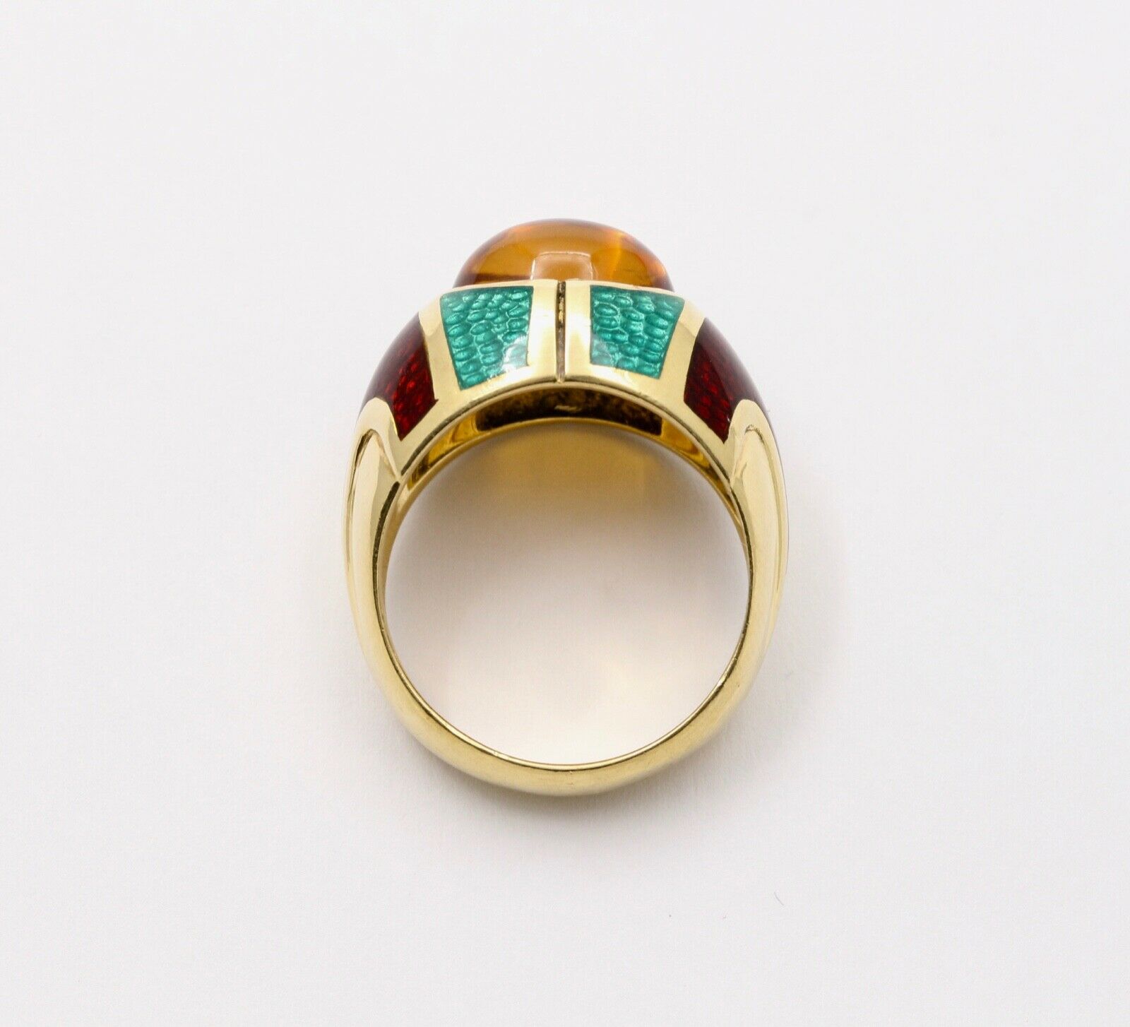 Unique Estate Mavito Citrine Guilloche Enamel 18K Gold Dome Ring,