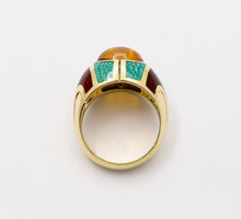 Load image into Gallery viewer, Unique Estate Mavito Citrine Guilloche Enamel 18K Gold Dome Ring,
