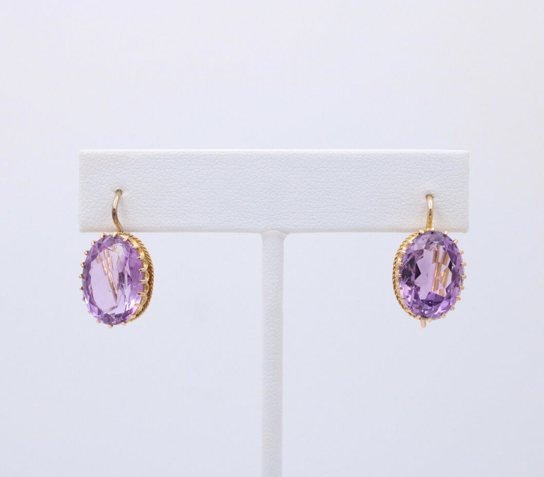 Victorian Rose De France Amethyst 14K Yellow Gold Earrings