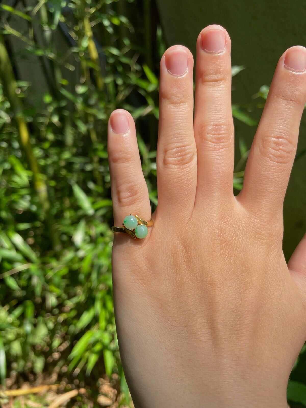 Vintage Jade 18K Yellow Gold Bypass Ring