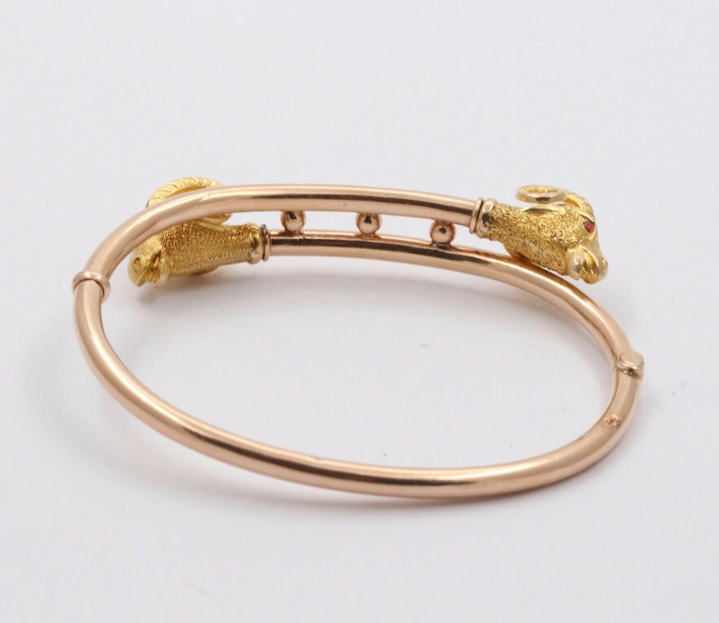 Vintage 14K Yellow Gold Ram's Head Bangle
