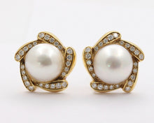 Load image into Gallery viewer, Large Mabe Pearl Diamonds Pinwheel French Clip Earrings
