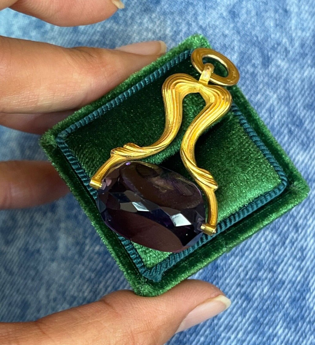 Beautiful Victorian FOB Amethyst 14K Yellow Gold Swivel Stone Pendant