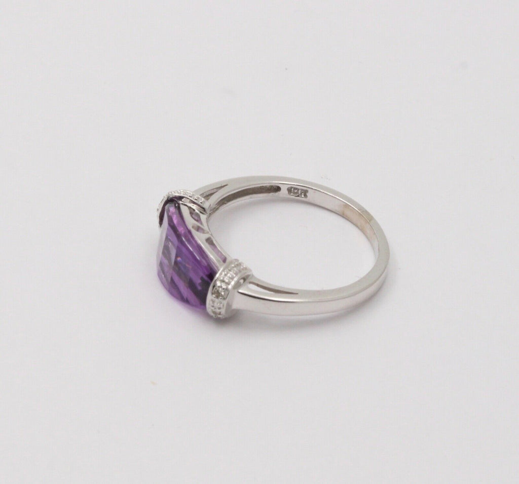 Vintage Amethyst Diamonds 10K White Gold Ring