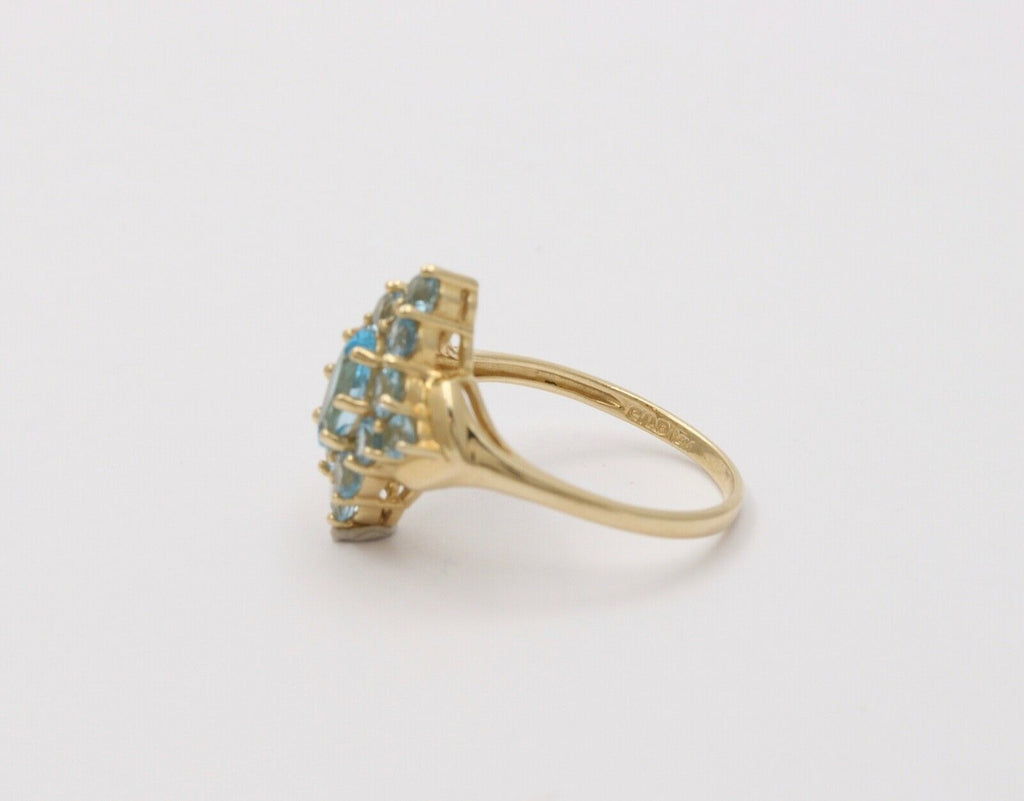 Vintage London Blue Topaz 14K Yellow Gold Navette Cluster Ring
