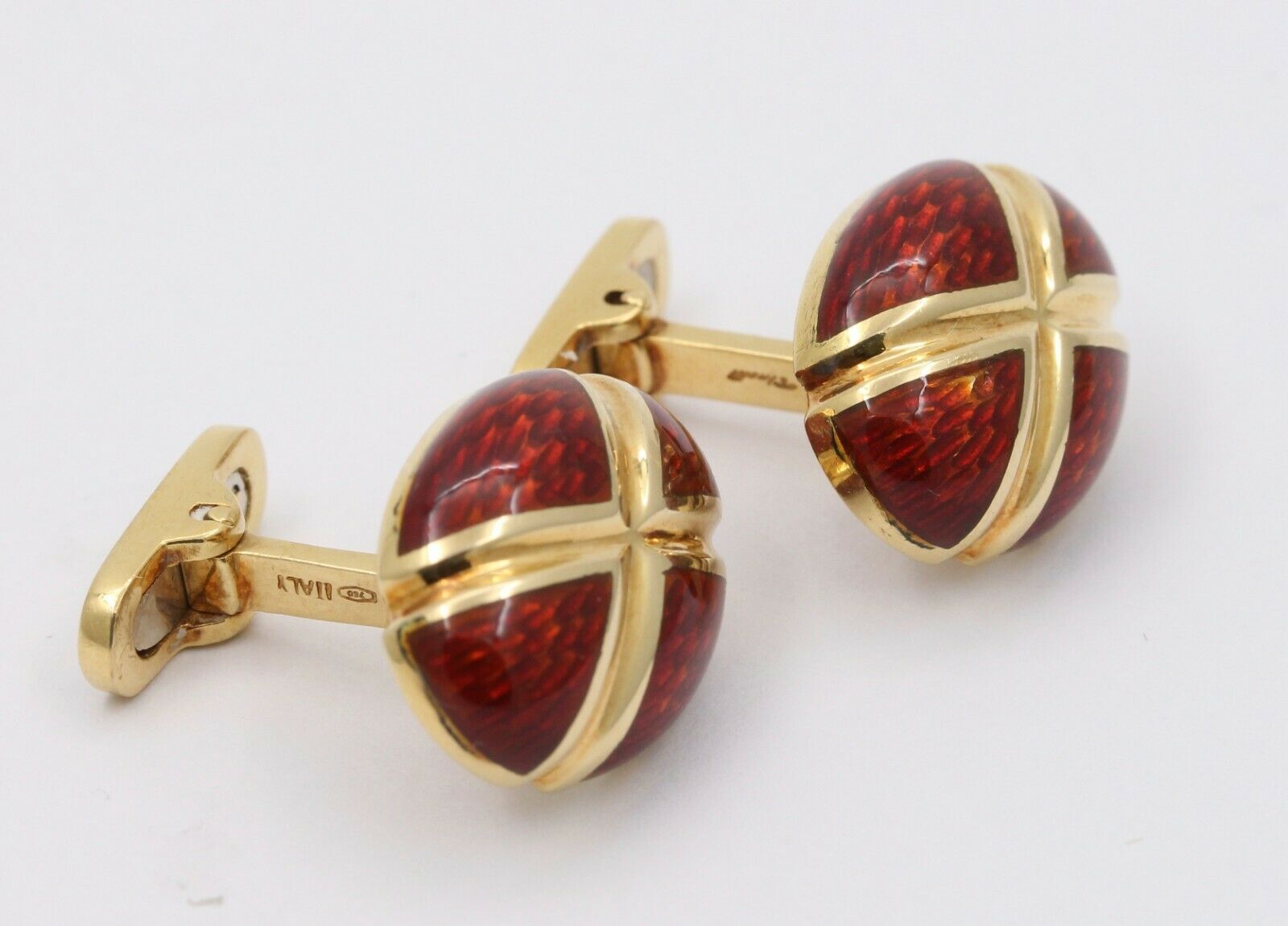 Tinelli 18K Yellow Gold Red Enamel Cross Cufflinks