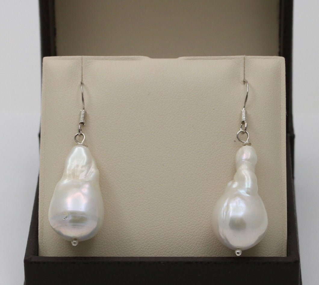 Vintage Baroque Saltwater Pearl 14K White Gold Earrings