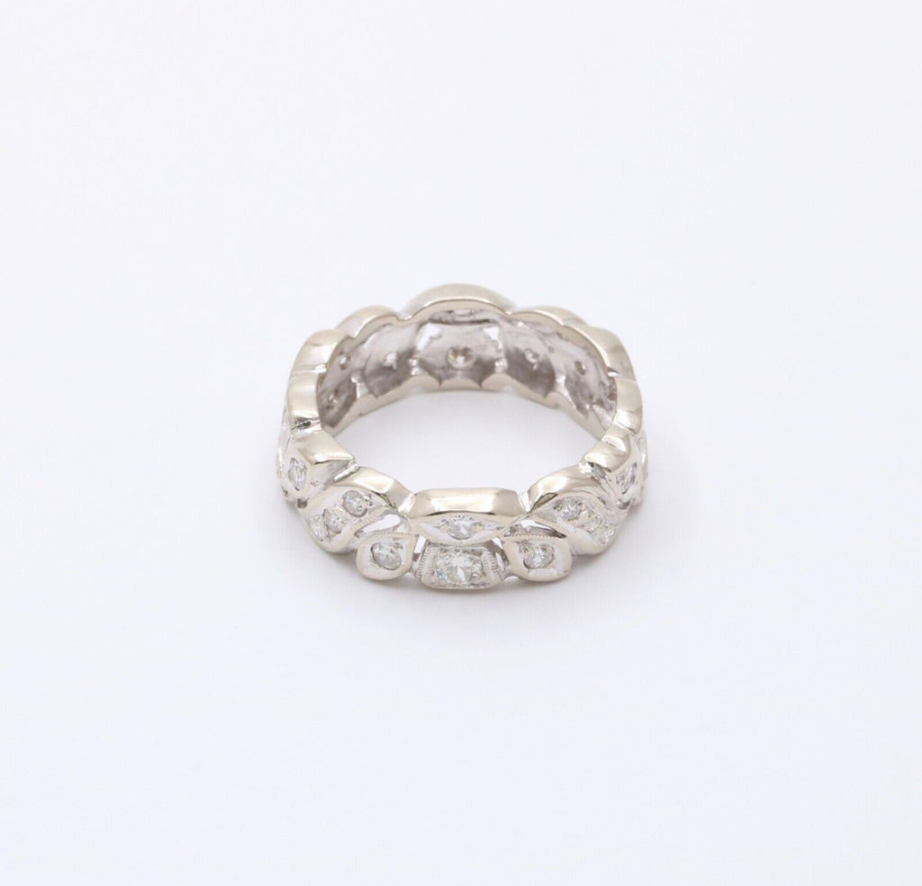 Art Deco 14K White Gold Diamond Ring Band, Wedding Band