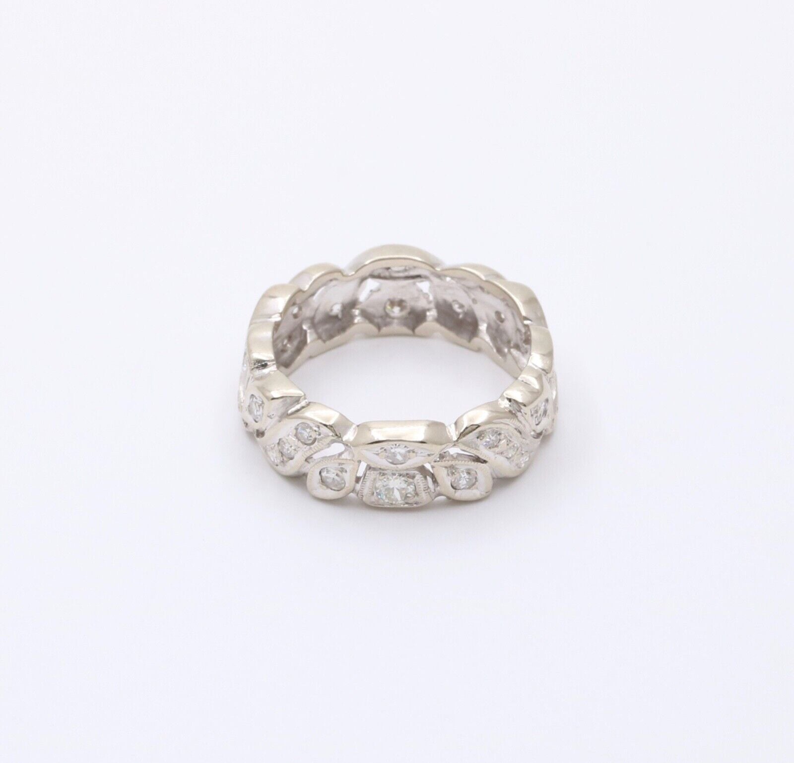 Art Deco 14K White Gold Diamond Ring Band, Wedding Band
