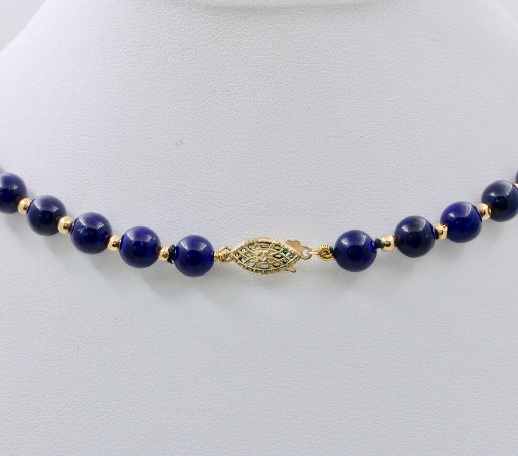 Vintage Lapis Lazuli 14K Yellow Gold Necklace