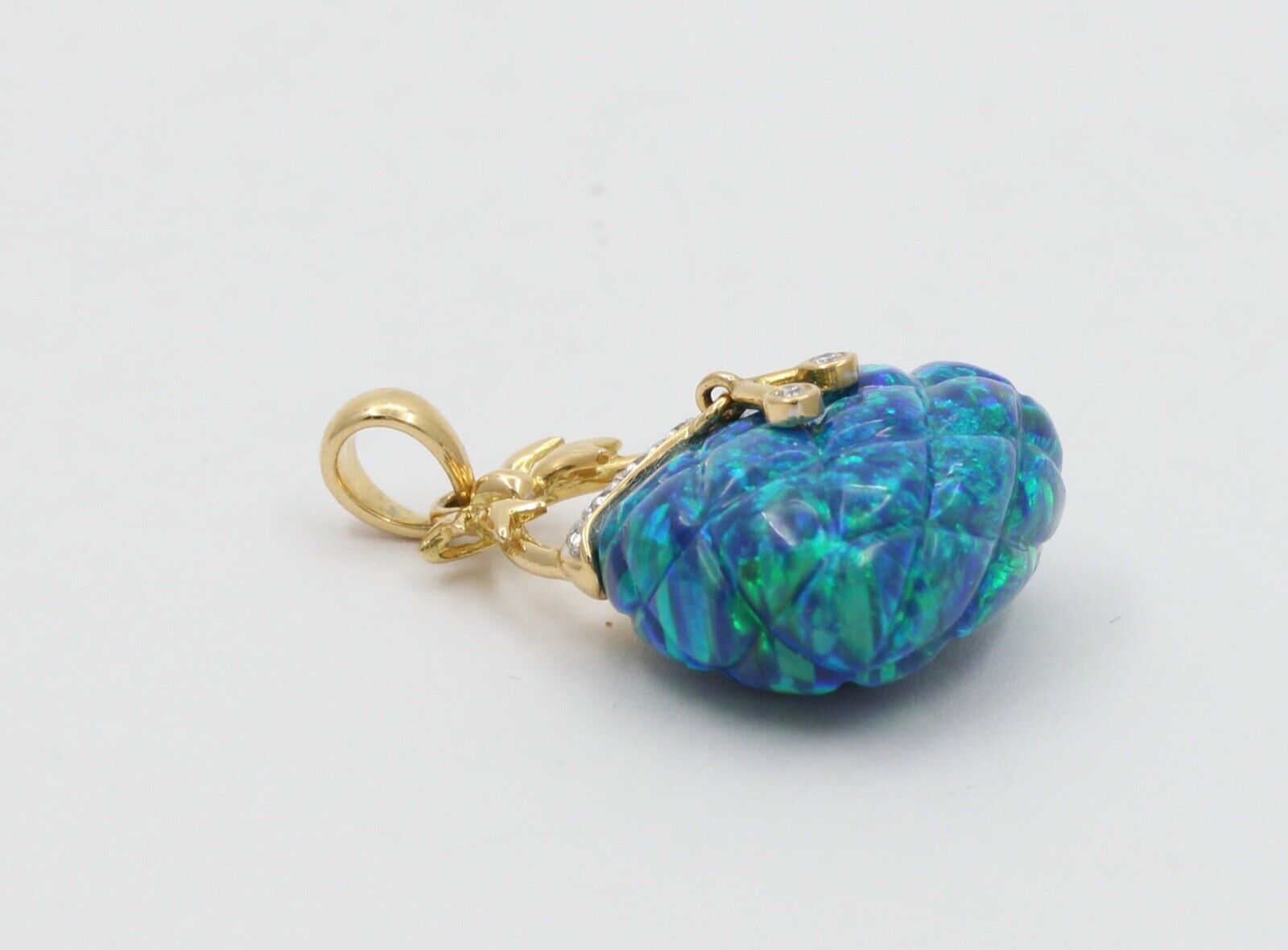 Cute Vintage 14K Synthetic Opal Diamond Purse Pendant