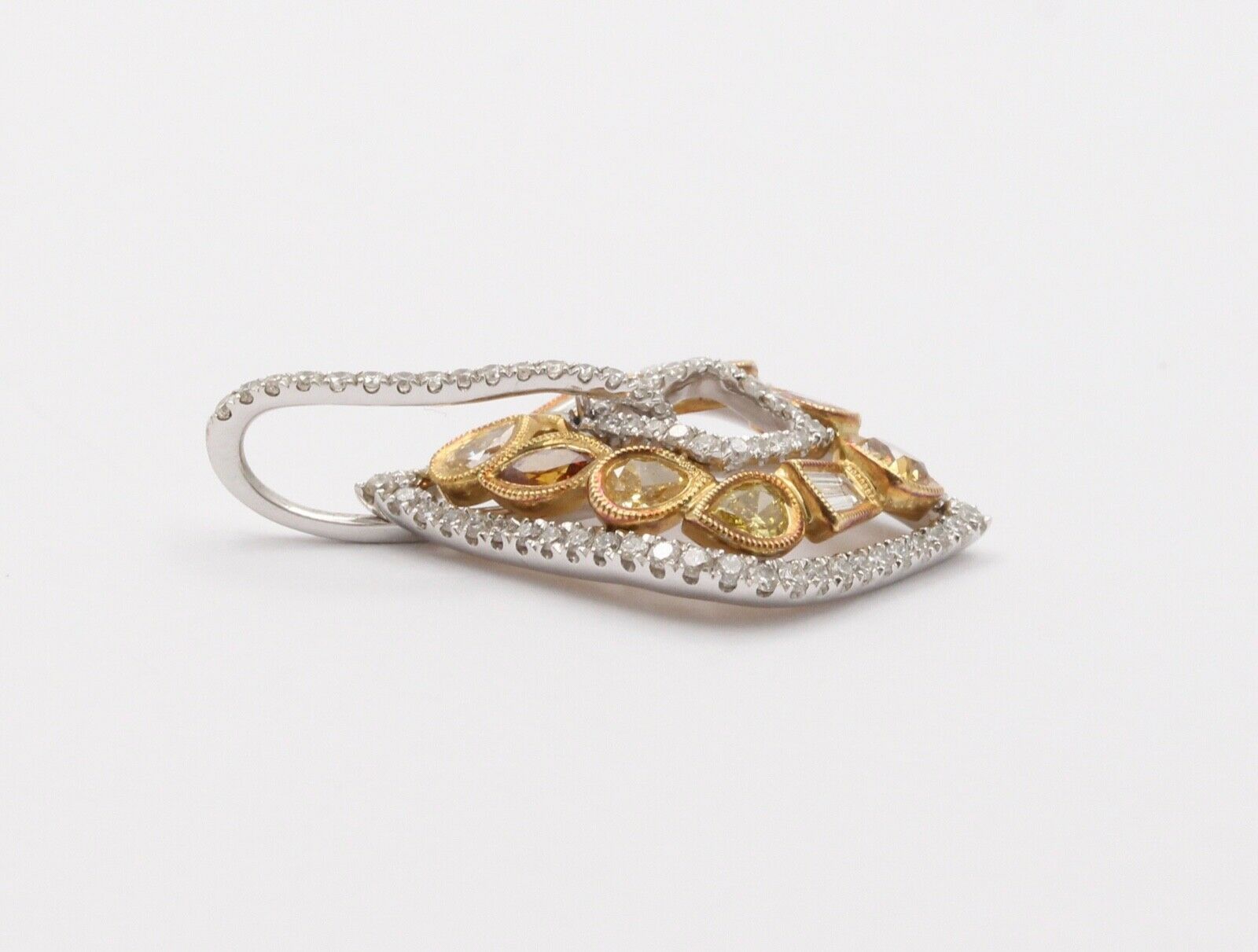 Parade Multi Color Diamond 18K White & Yellow Gold Pendant, Necklace. Estate