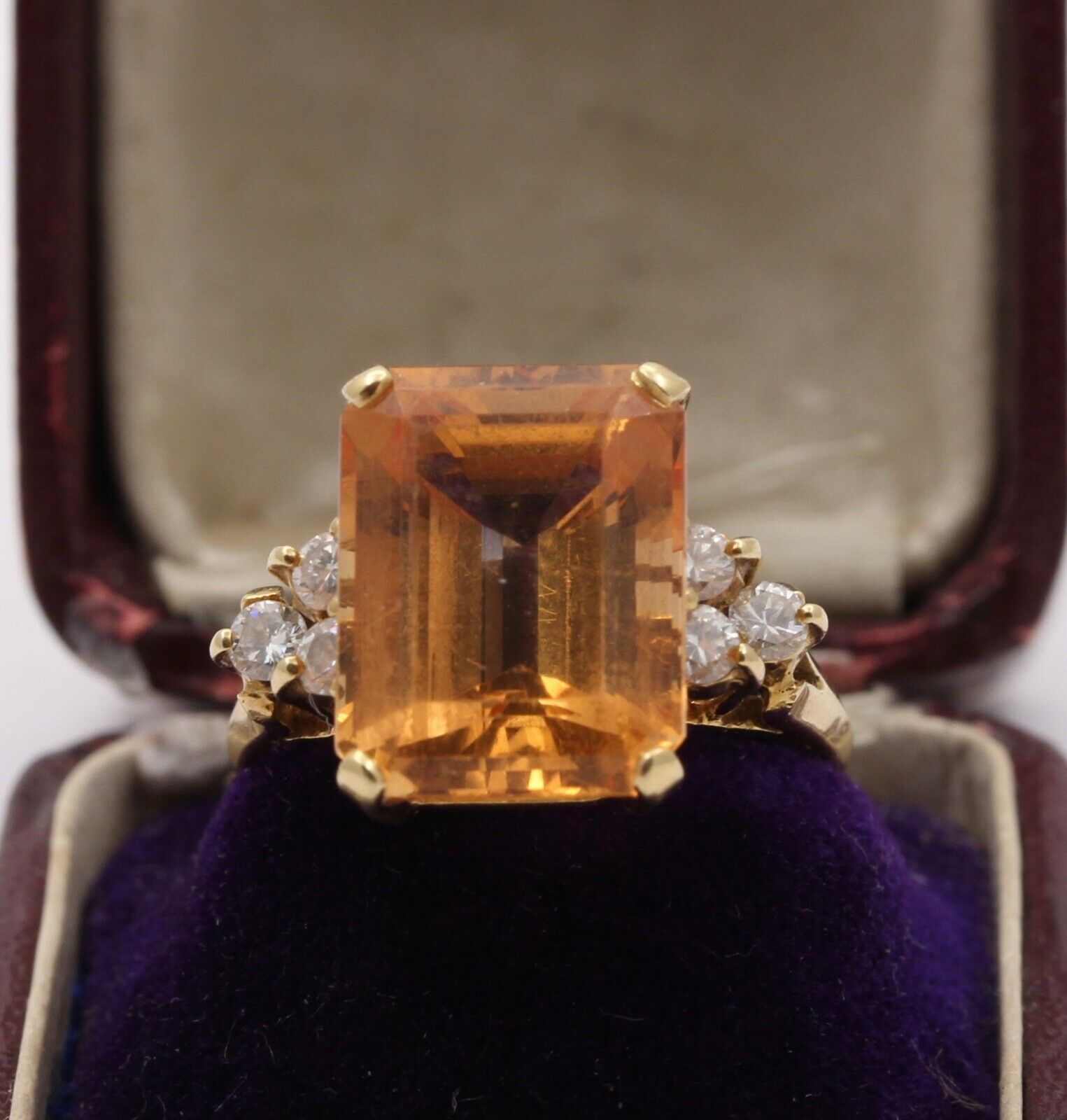 Vintage Citrine Diamonds  14K Yellow Gold Cocktail Ring