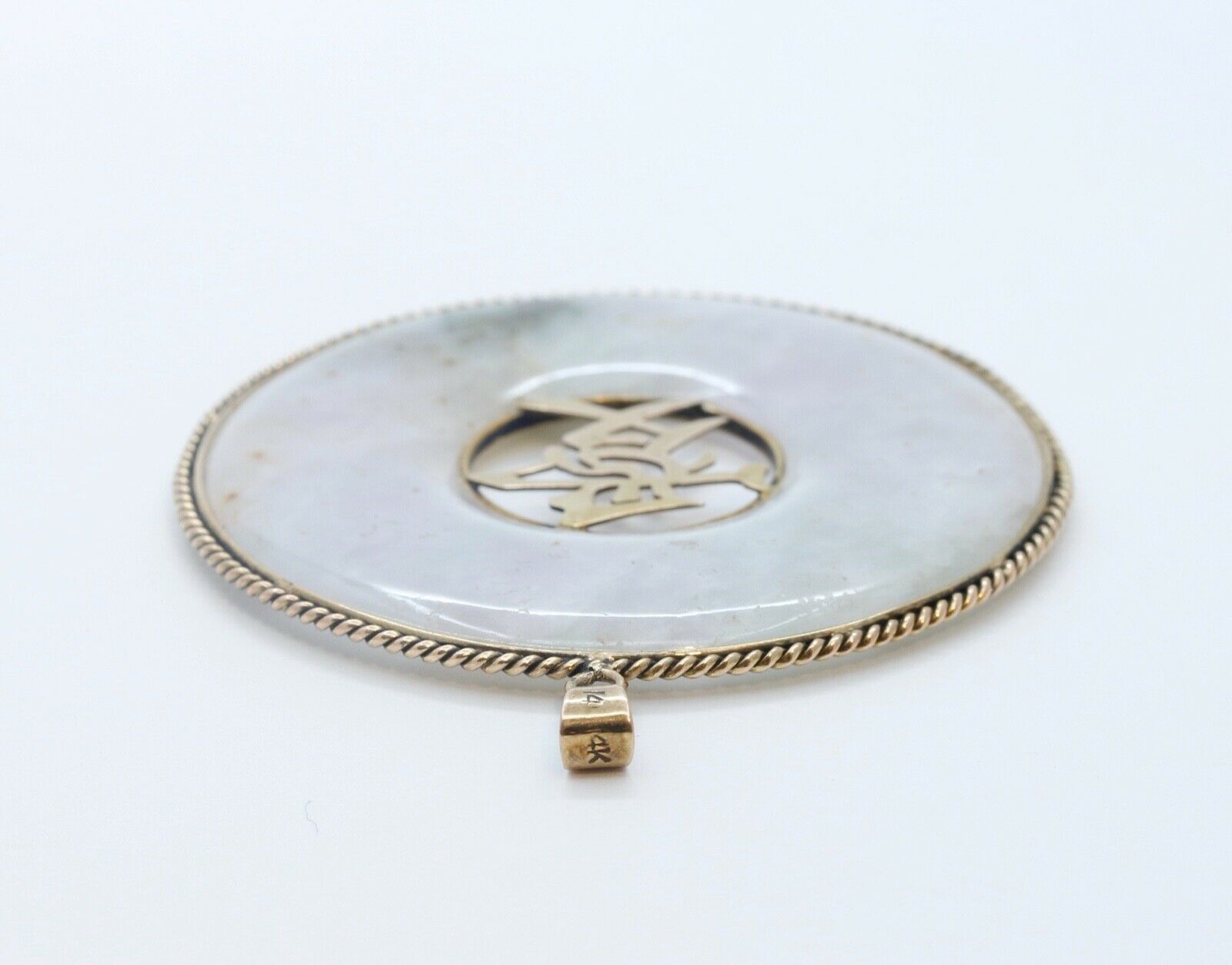 Large Vintage Eternal Love Jade 14K Yellow Gold Pendant