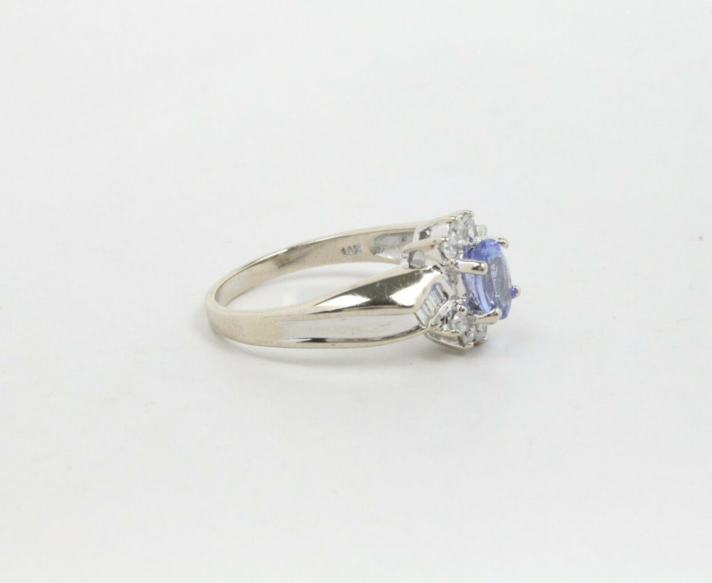 Vintage 14K White Gold Cornflower Blue Sapphire & Diamond Ring