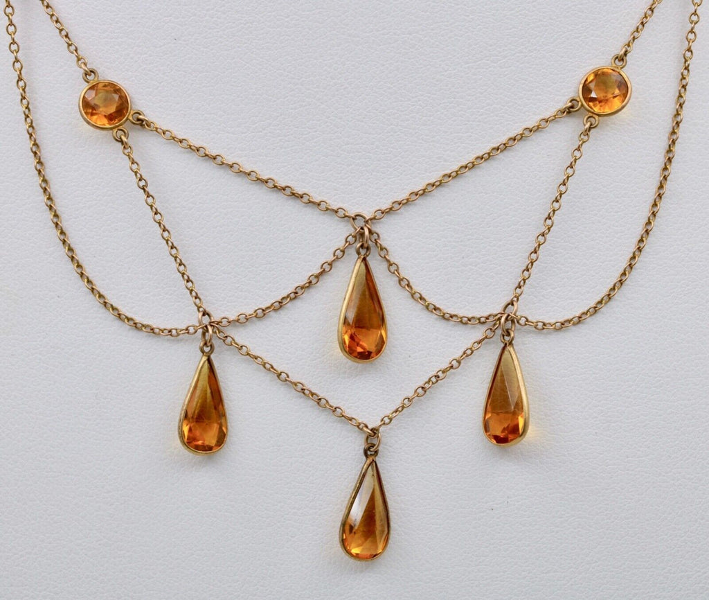 Vintage Festoon Chandelier Citrine Gold Filled Necklace