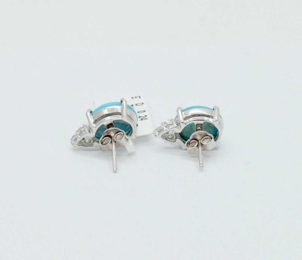 Ladies 18K White Gold Turquoise Diamonds Earrings