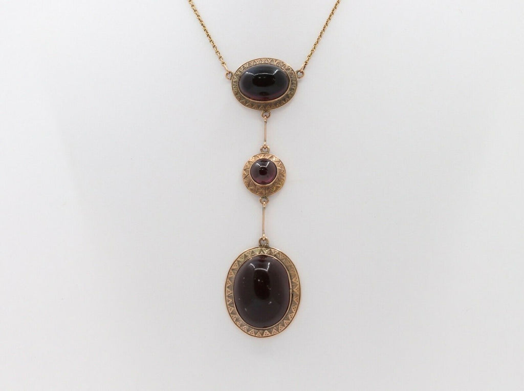 Victorian 9K Rose Gold Garnet Lariat Pendant Necklace